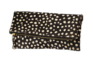 Clare V. Genuine Calf Hair Leopard Print Foldover Clutch; Women's Handbag; Clutch Bag; Clutch Purse; 