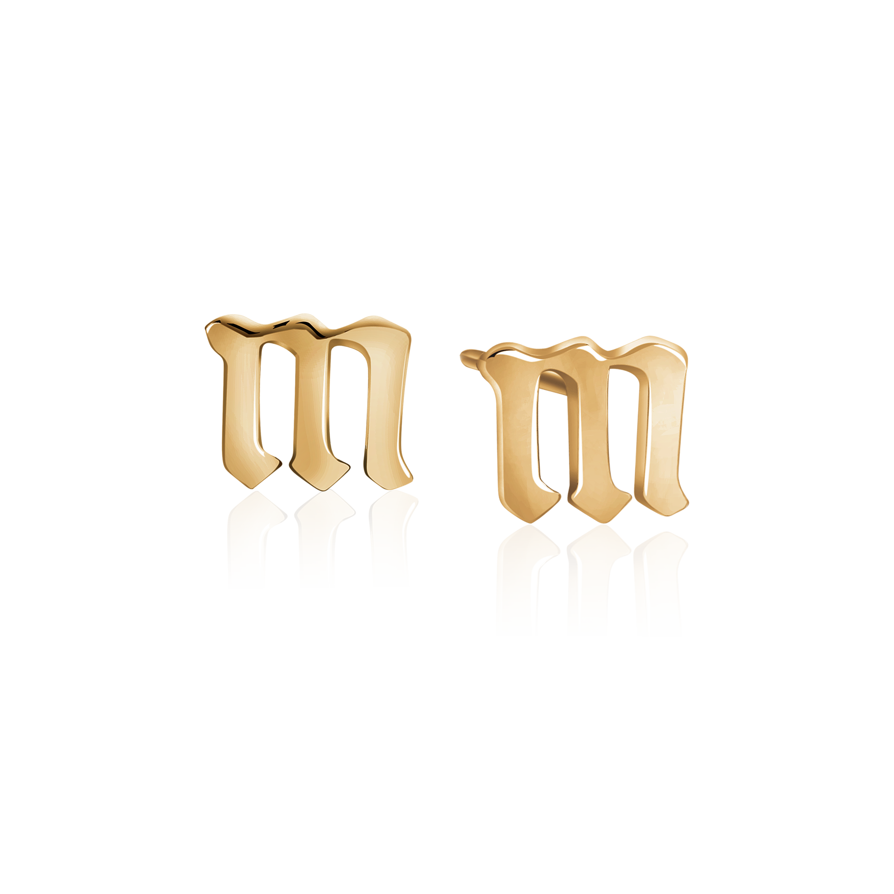Gothic Letter Alphabet Initial Stud Gold Post Earring Women